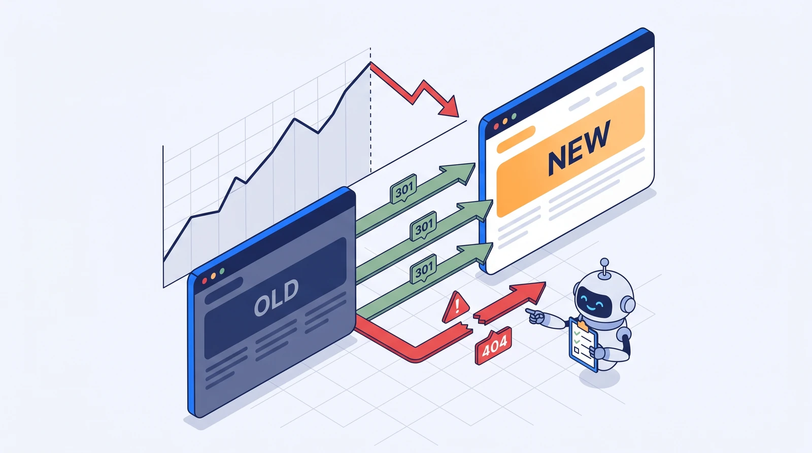 Migrace webu OLD → NEW: chybějící 404 přesměrování způsobují propad organické návštěvnosti