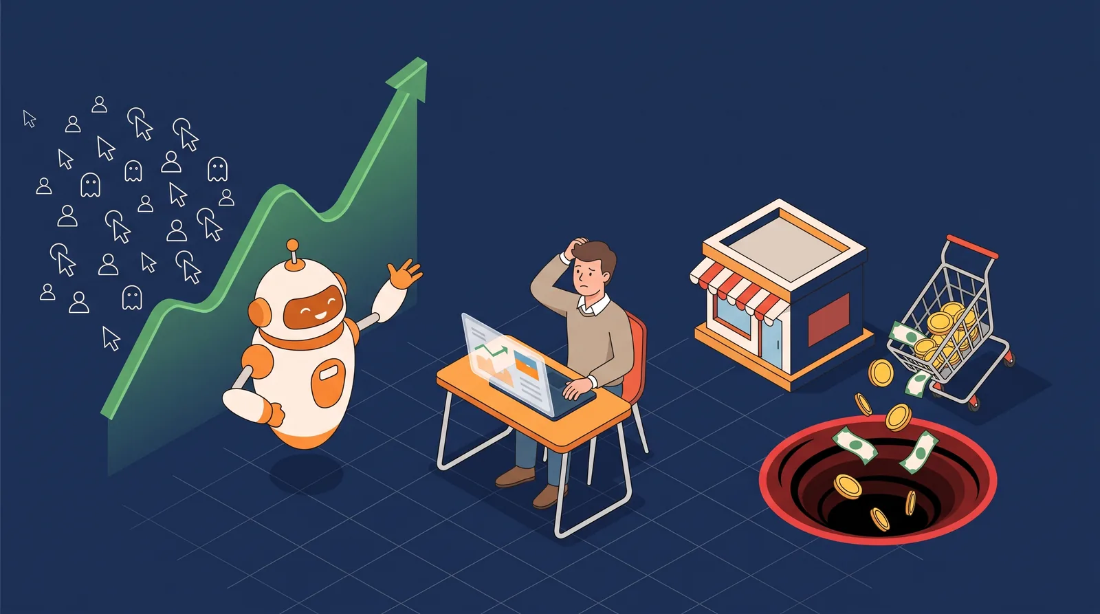 AI sebevědomě optimalizuje reklamu na návštěvy, zatímco skutečné peníze mizí do černé díry